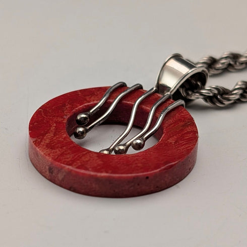 ヴィンテージ レッドコーラル&純銀 ペンダント 純銀ネックレス付き